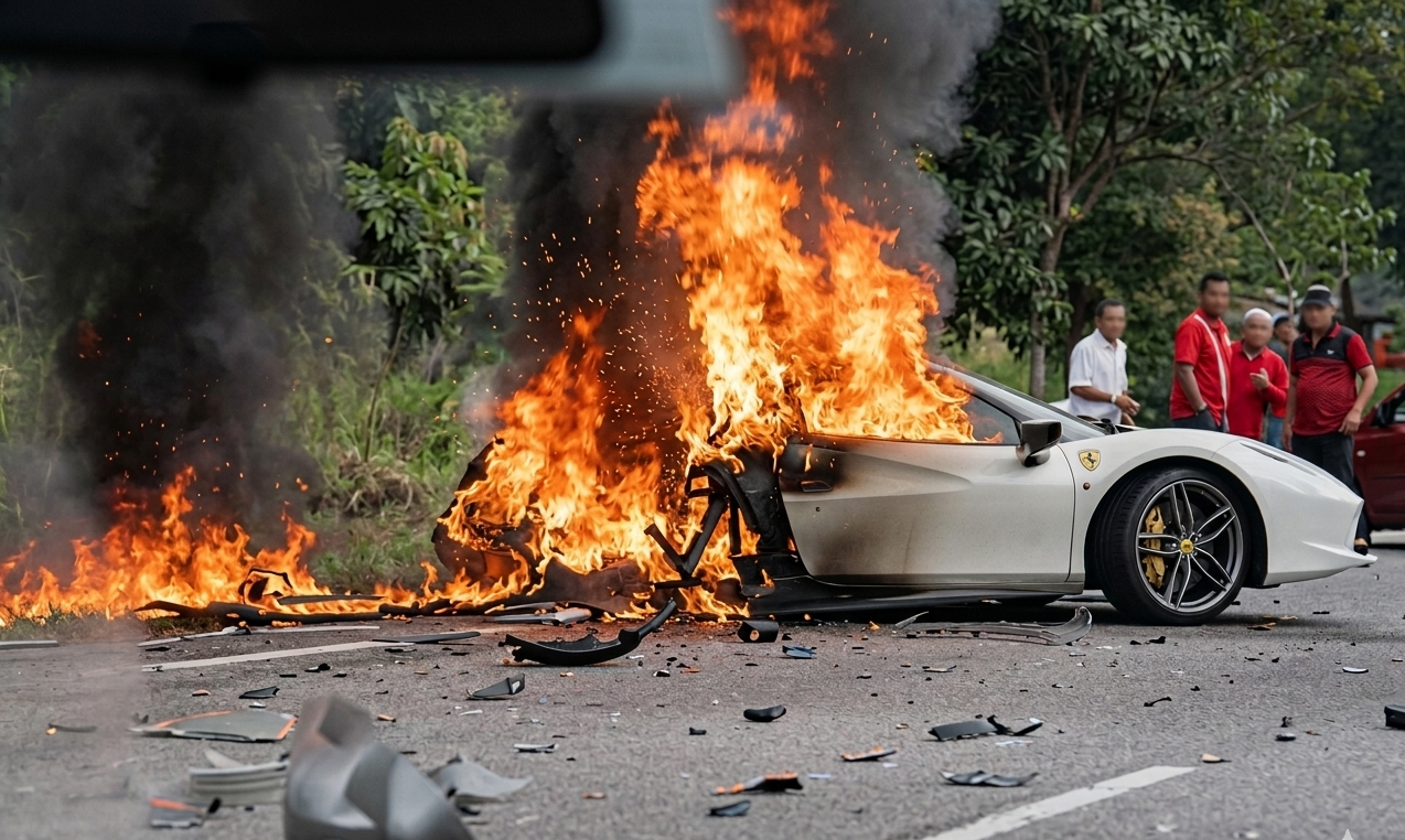 Major Ferrari 458 crash in Malaysia kills two on the spot
